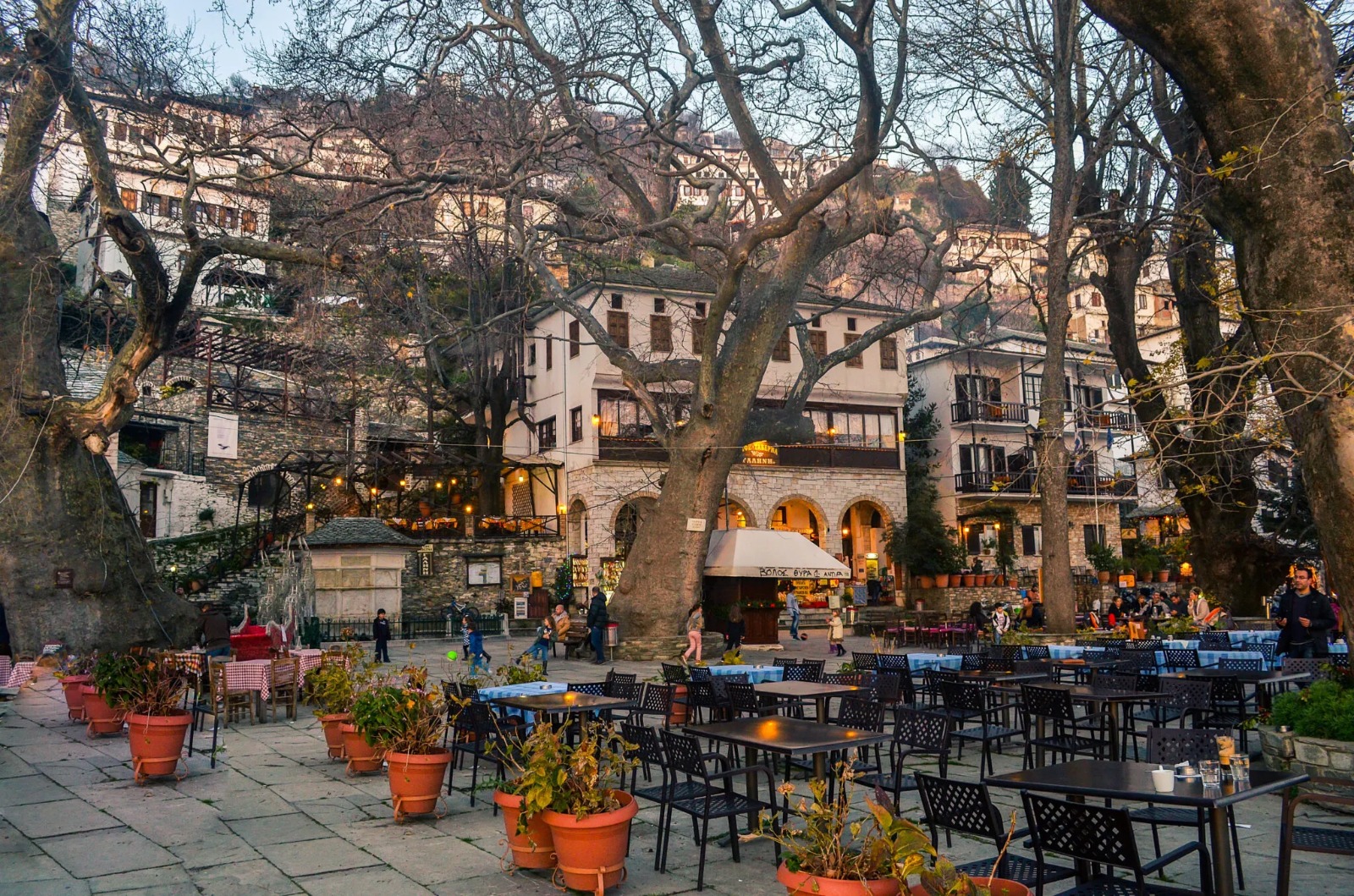 Traditional houses in Makrinitsa village Pelion Greece - popular tourist transfer destination from Volos
