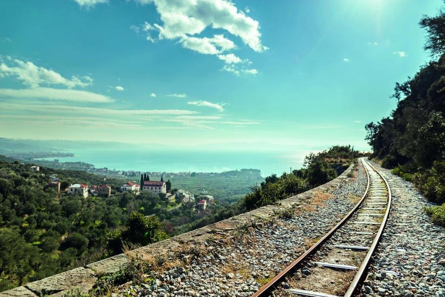 Historic Pelion steam train railway tracks - scenic tourist transport route in Magnesia Greece